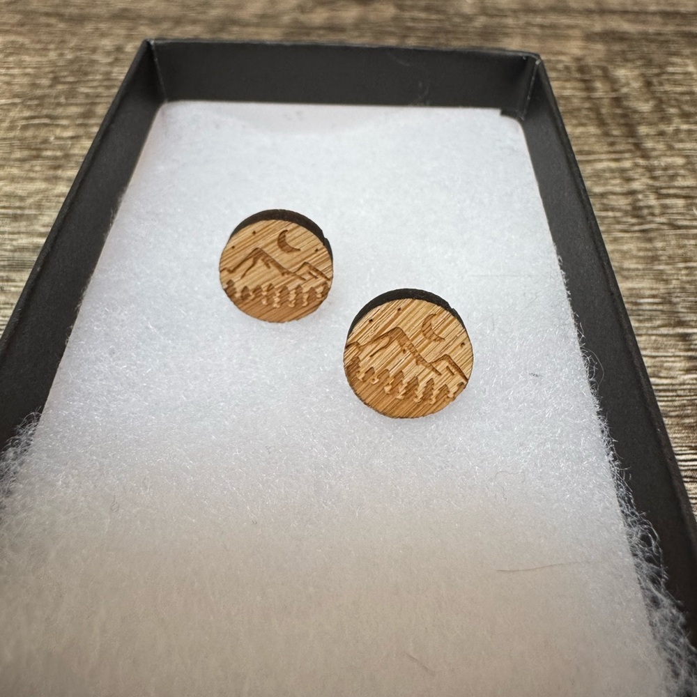 Natural Wood Mountain Earrings